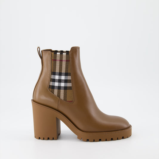 Checked leather ankle boots
