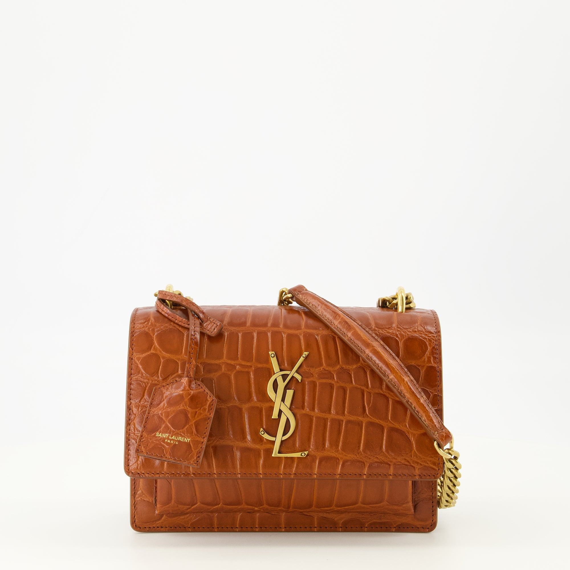 Sunset Small Crocodile Effect Brown Bag Saint Laurent - Women