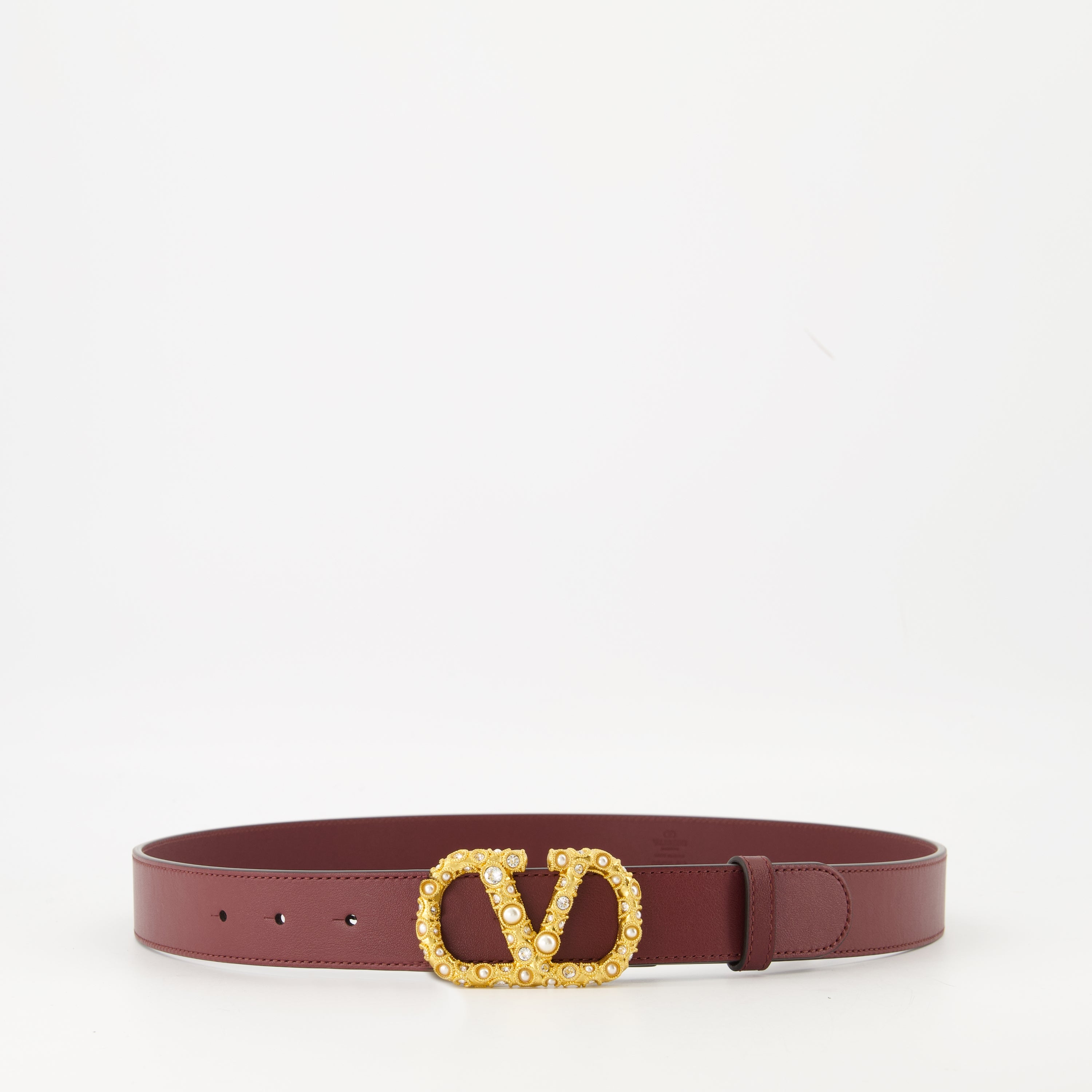 Valentino Garavani Burgundy Suede Leather Belt size 70 Valentino Garavani Burgundy Leather VLogo Belt Size 75 cm main image 3