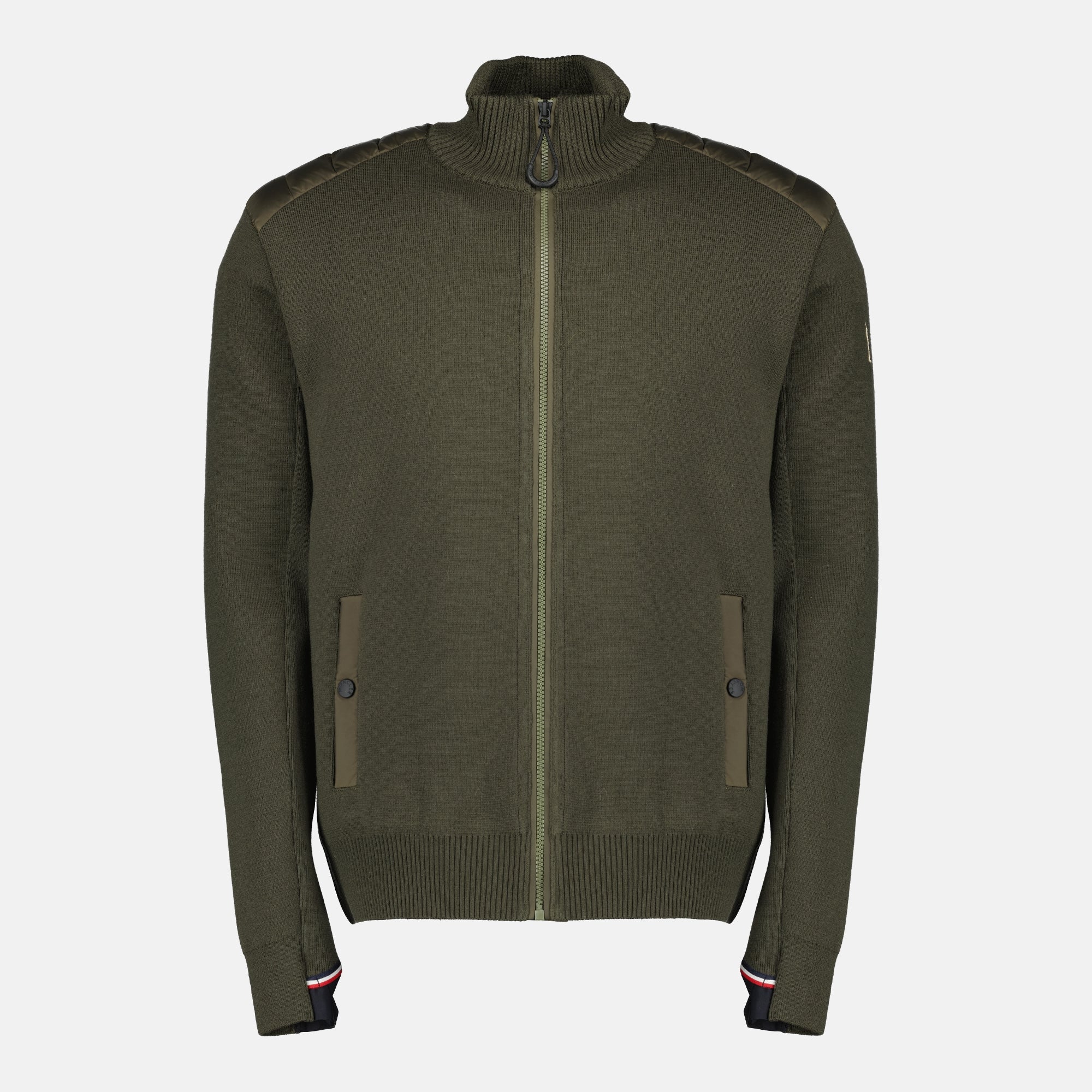 カーキウールのキルティングジッパーカーディガン Moncler Grenoble 