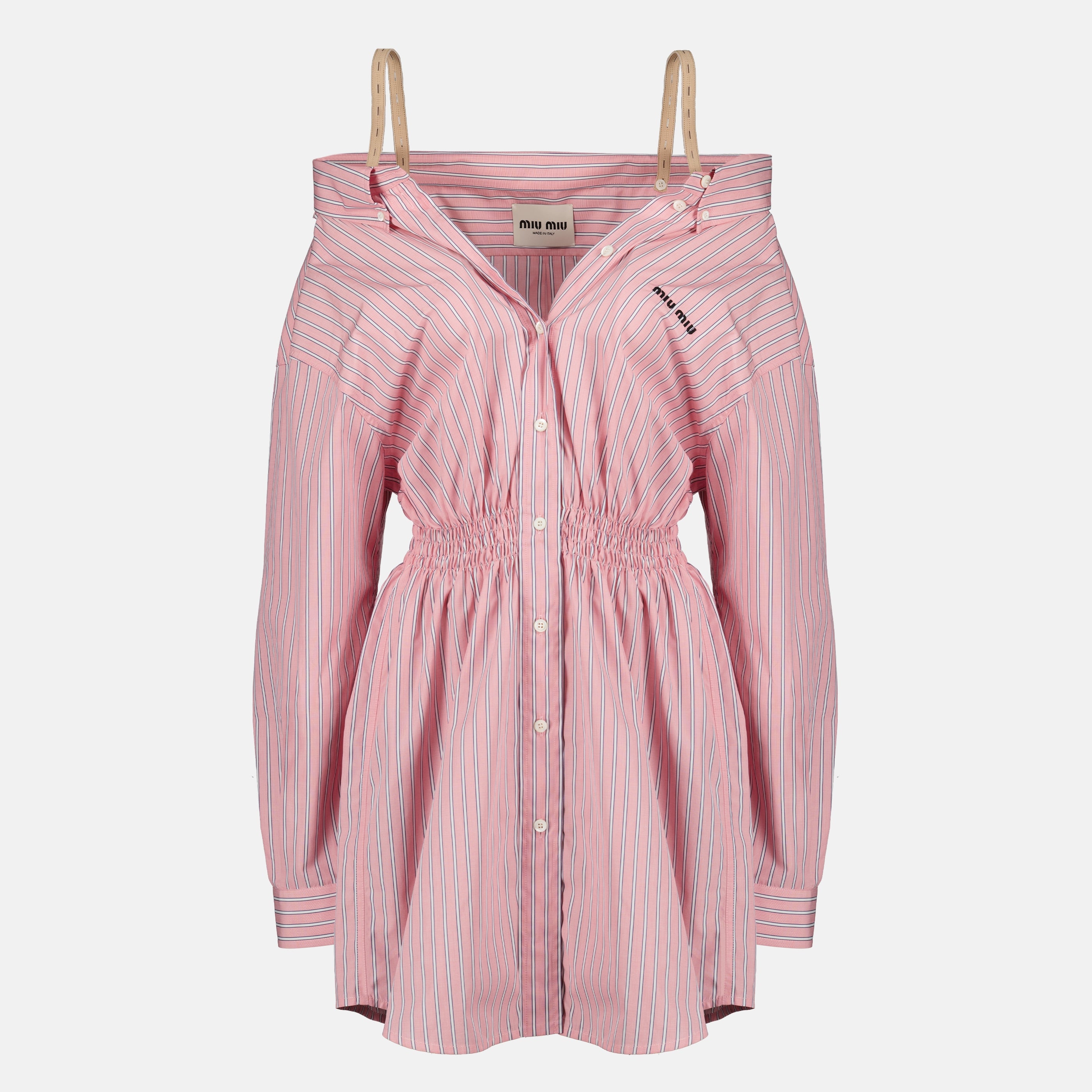 miu miu dress pink Pink Striped Shirt Dress Miu Miu
