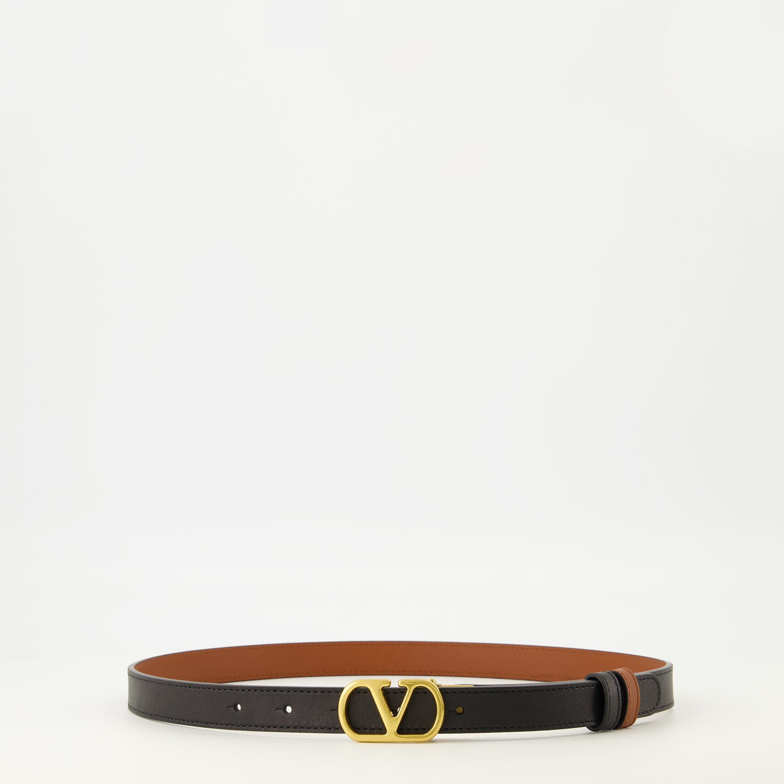 Valentino Garavani VLogo 70 mm Reversible Beige/Black Belt with Gold Buckle Valentino Garavani VLogo Signature reversible belt for Women  main image 3