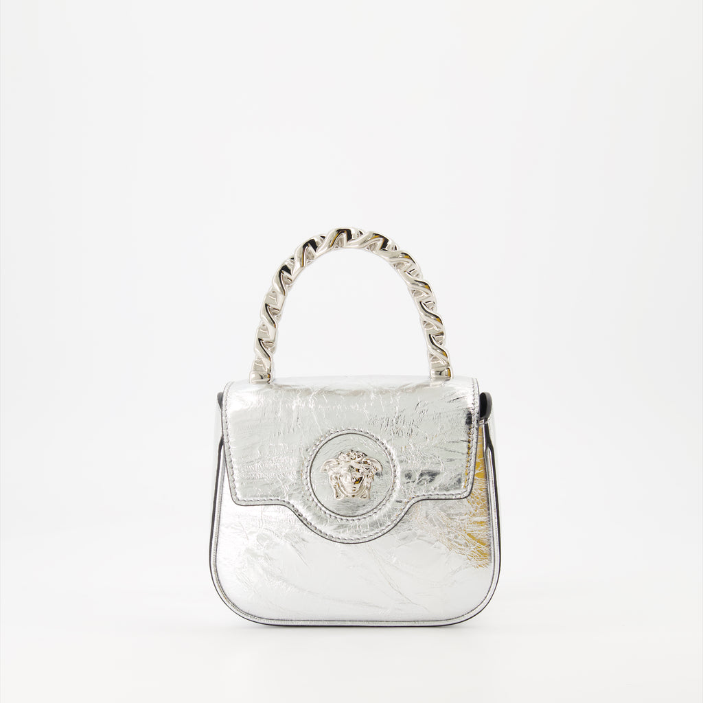 Borse a mano e a spalla Sac petit metallisé La Medusa Versace Argento Femme