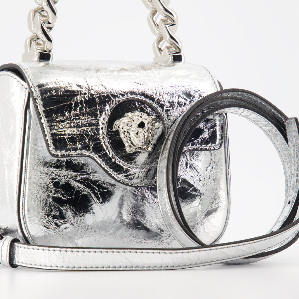 Borse a mano e a spalla Sac petit metallisé La Medusa Versace Argento Femme