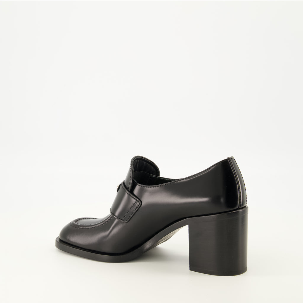 Mocassins Mocassins à talon en cuir noir Prada Noir Femme
