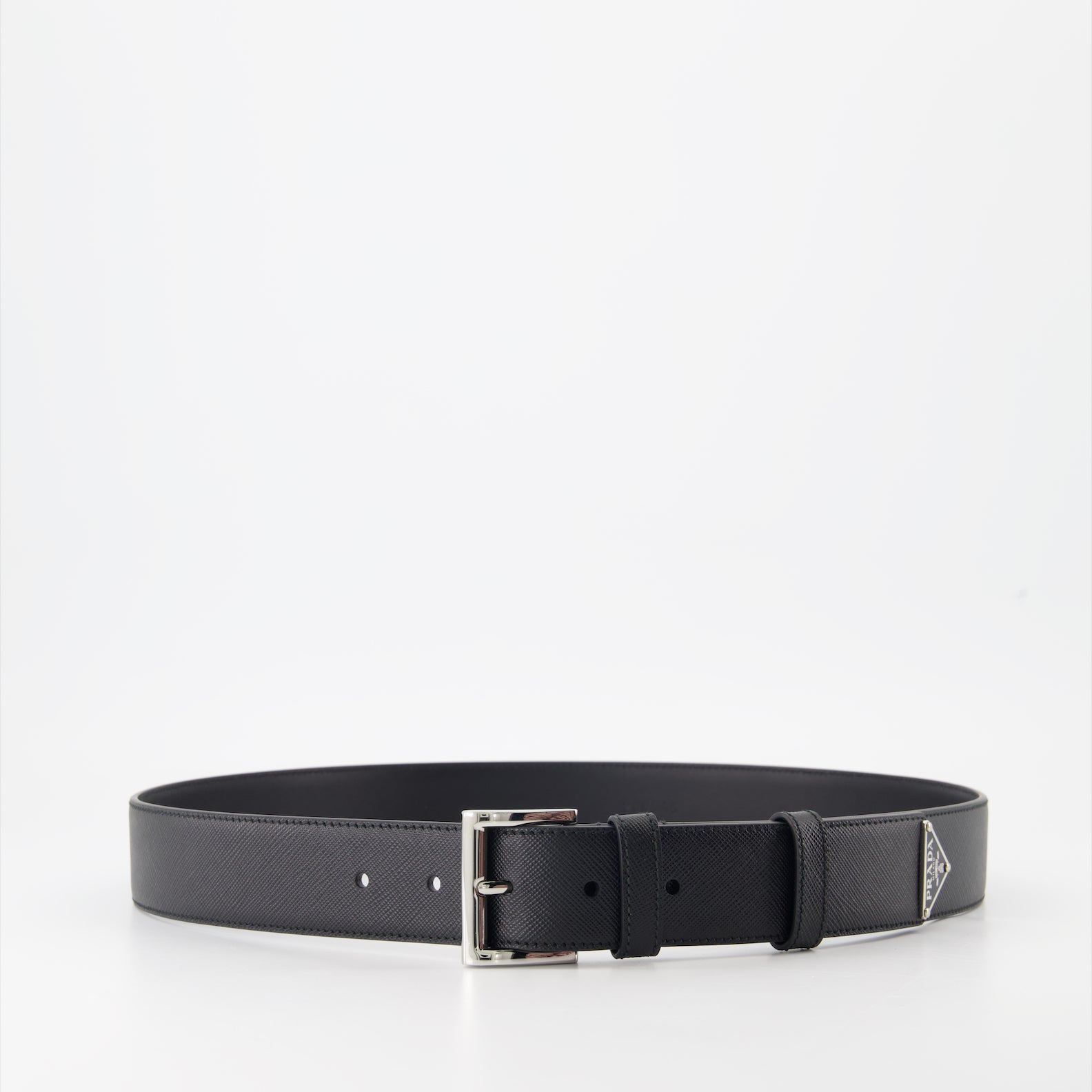 Belts Triangle Logo Saffiano Belt Prada Black Man