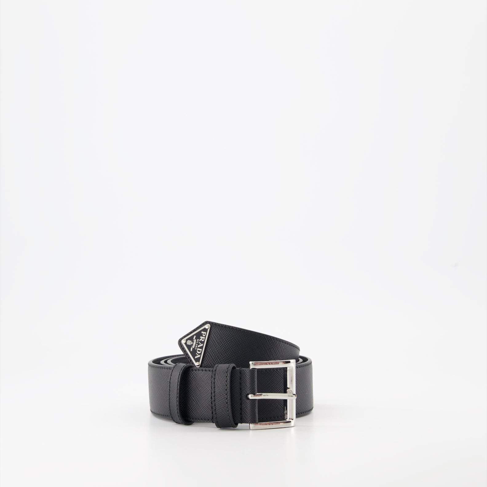 Belts Triangle Logo Saffiano Belt Prada Black Man