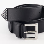 Belts Triangle Logo Saffiano Belt Prada Black Man