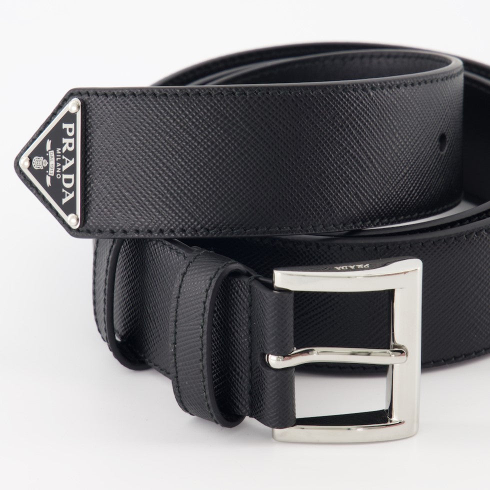 Belts Triangle Logo Saffiano Belt Prada Black Man