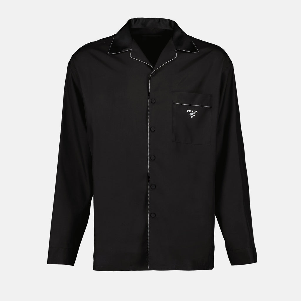Camisas Camisa de Seda Prada Preto Homme