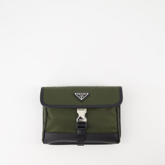 Pouch in Re-Nylon and Saffiano leather
