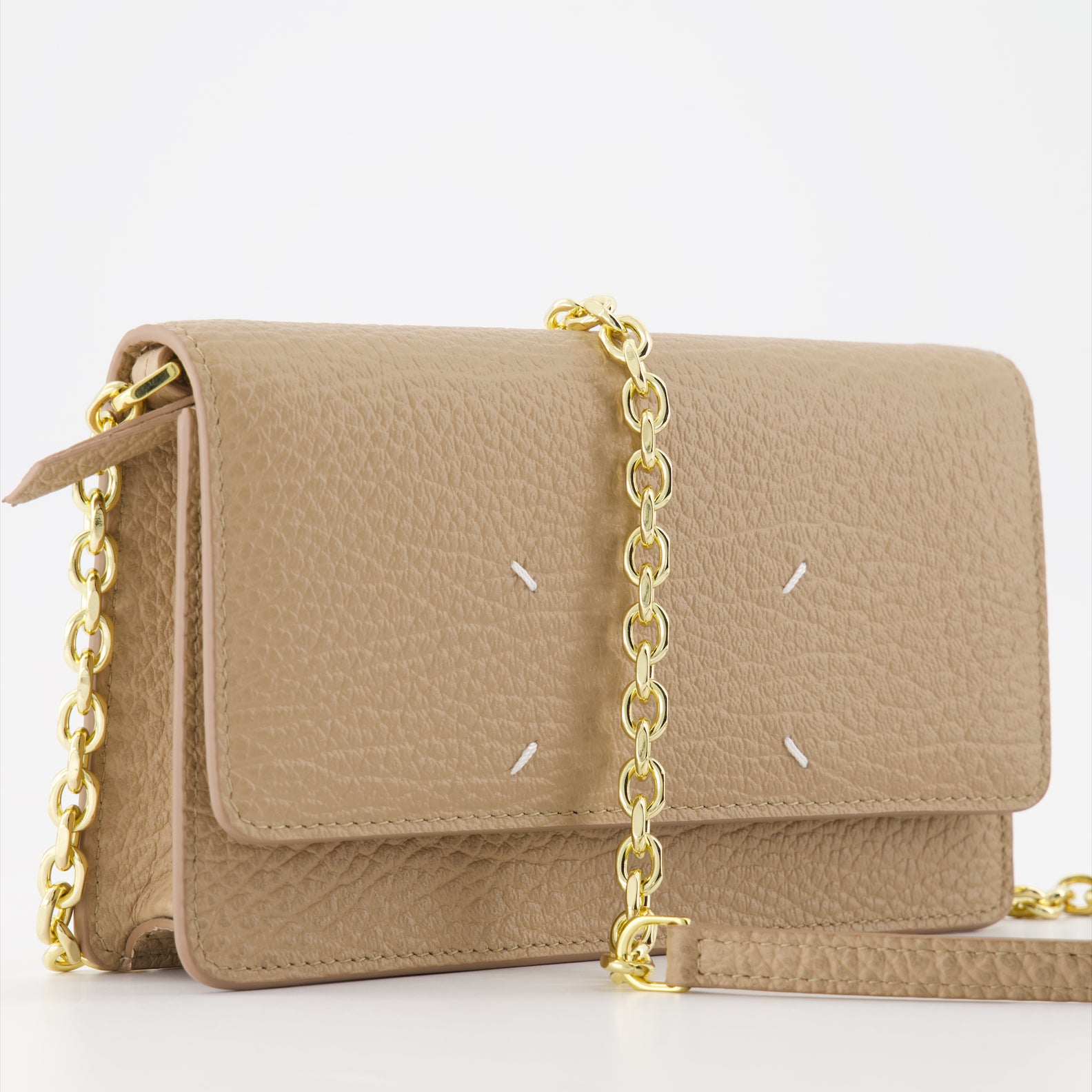 Petite maroquinerie Portefeuille Four stitches à chaîne Maison Margiela Beige Femme