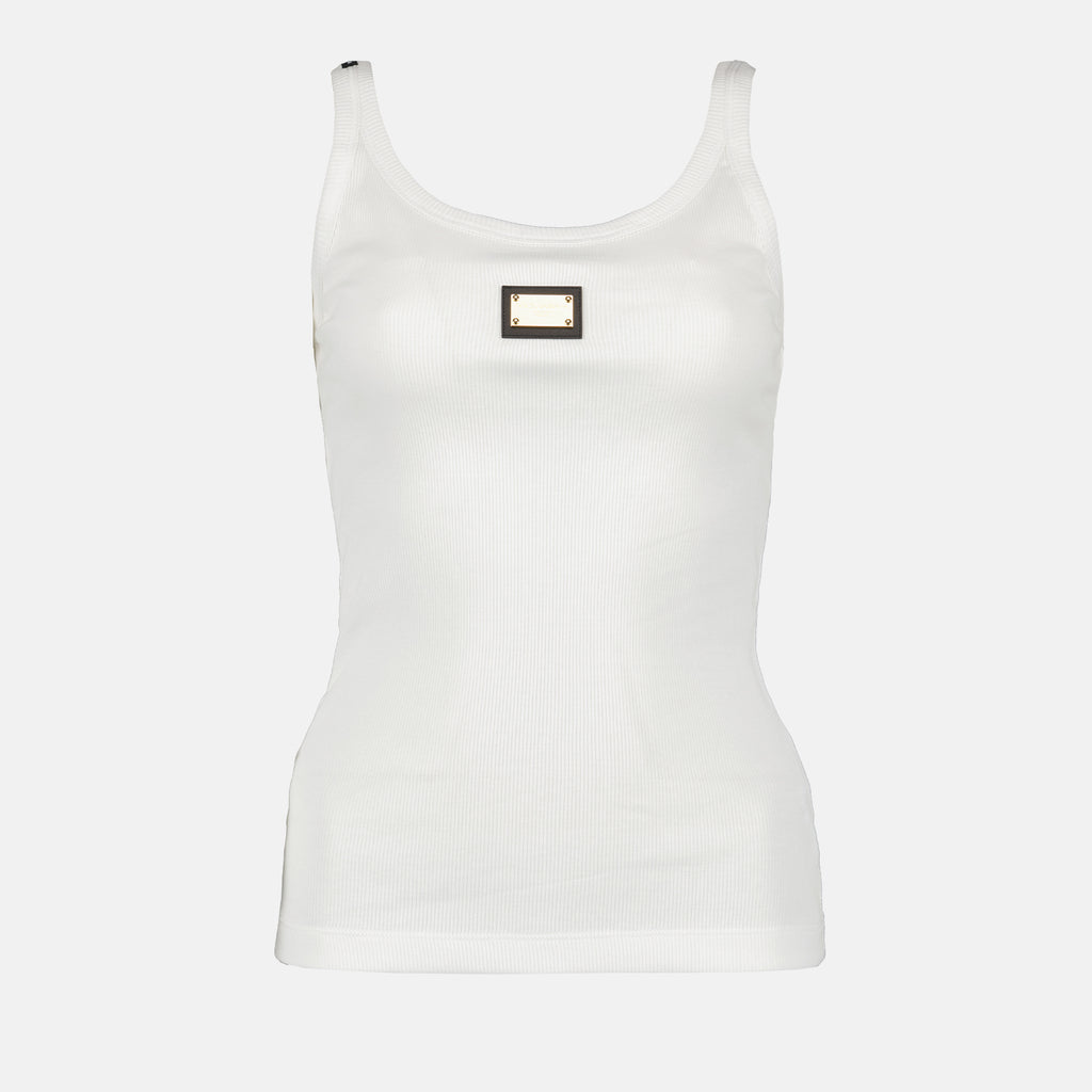 Tops Débardeur à logo plaque Dolce & Gabbana Blanc Femme
