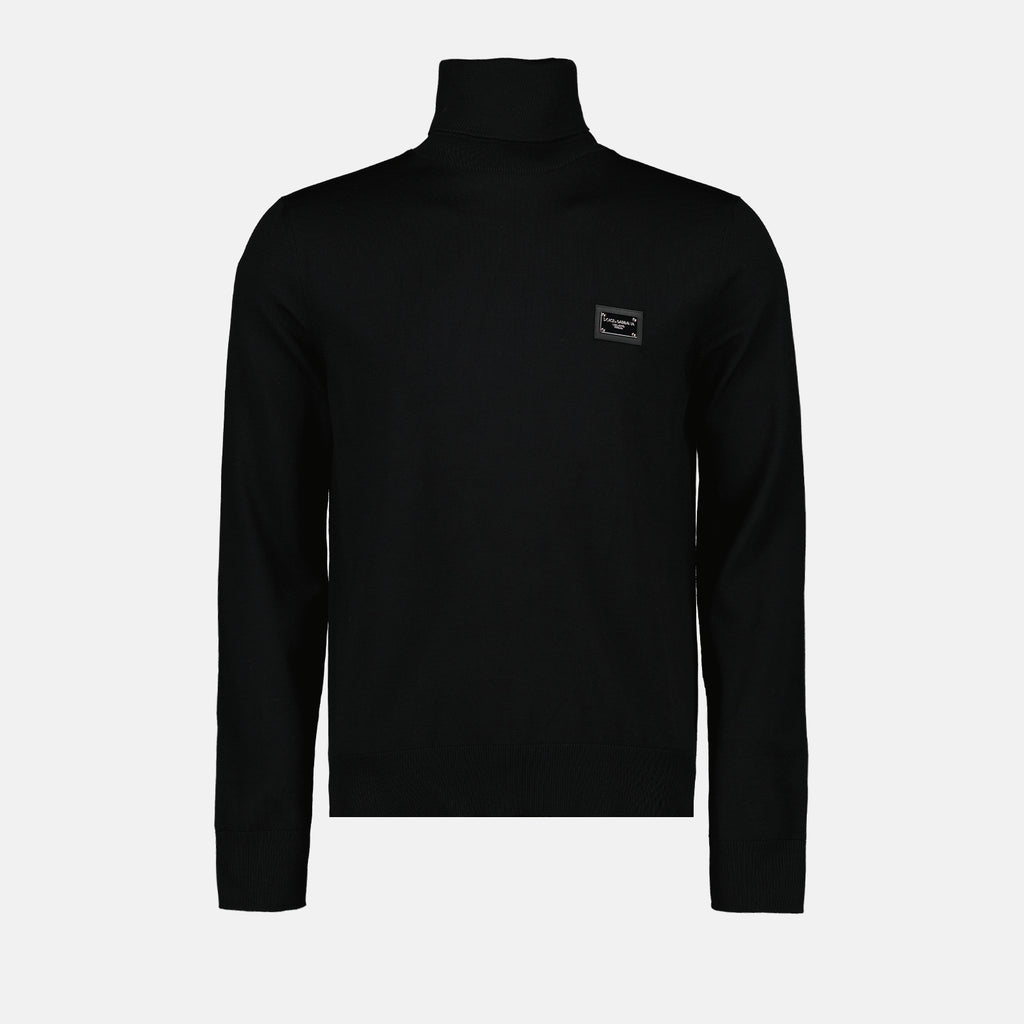 Maille Col roulé à logo plaque Dolce & Gabbana Noir Homme