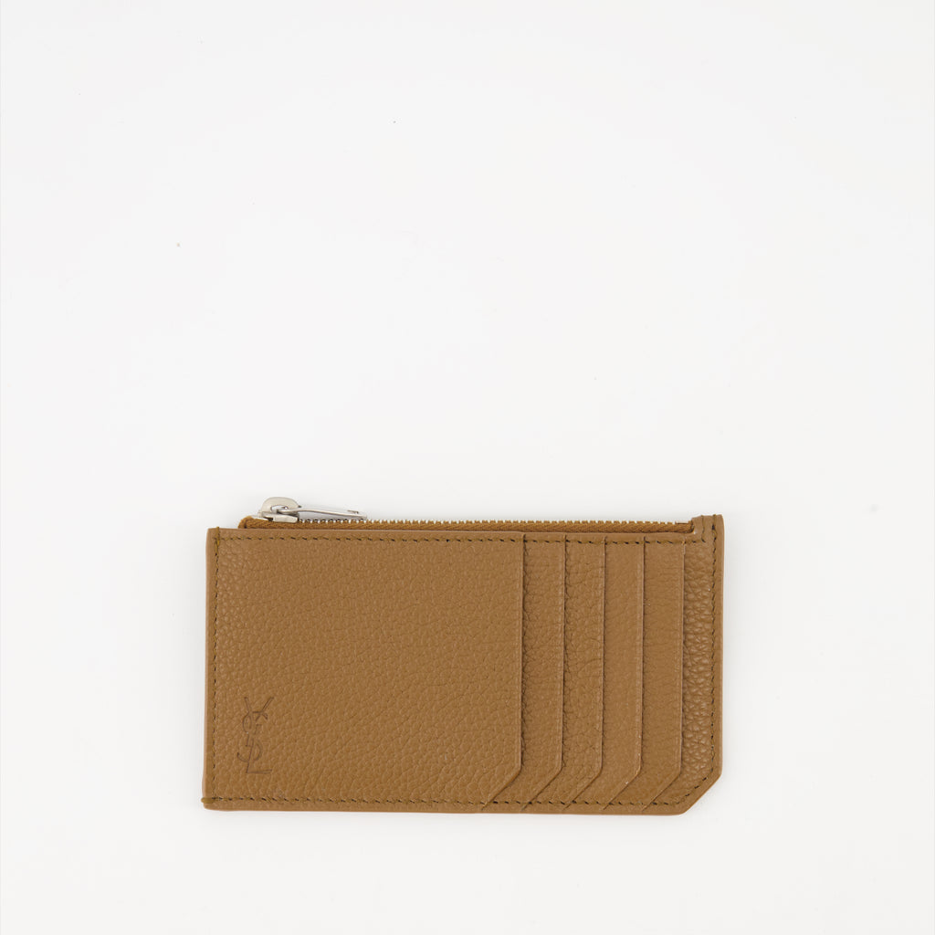 Small leather goods Cassandre Shadow Zipped Card Holder Saint Laurent Brown Homme