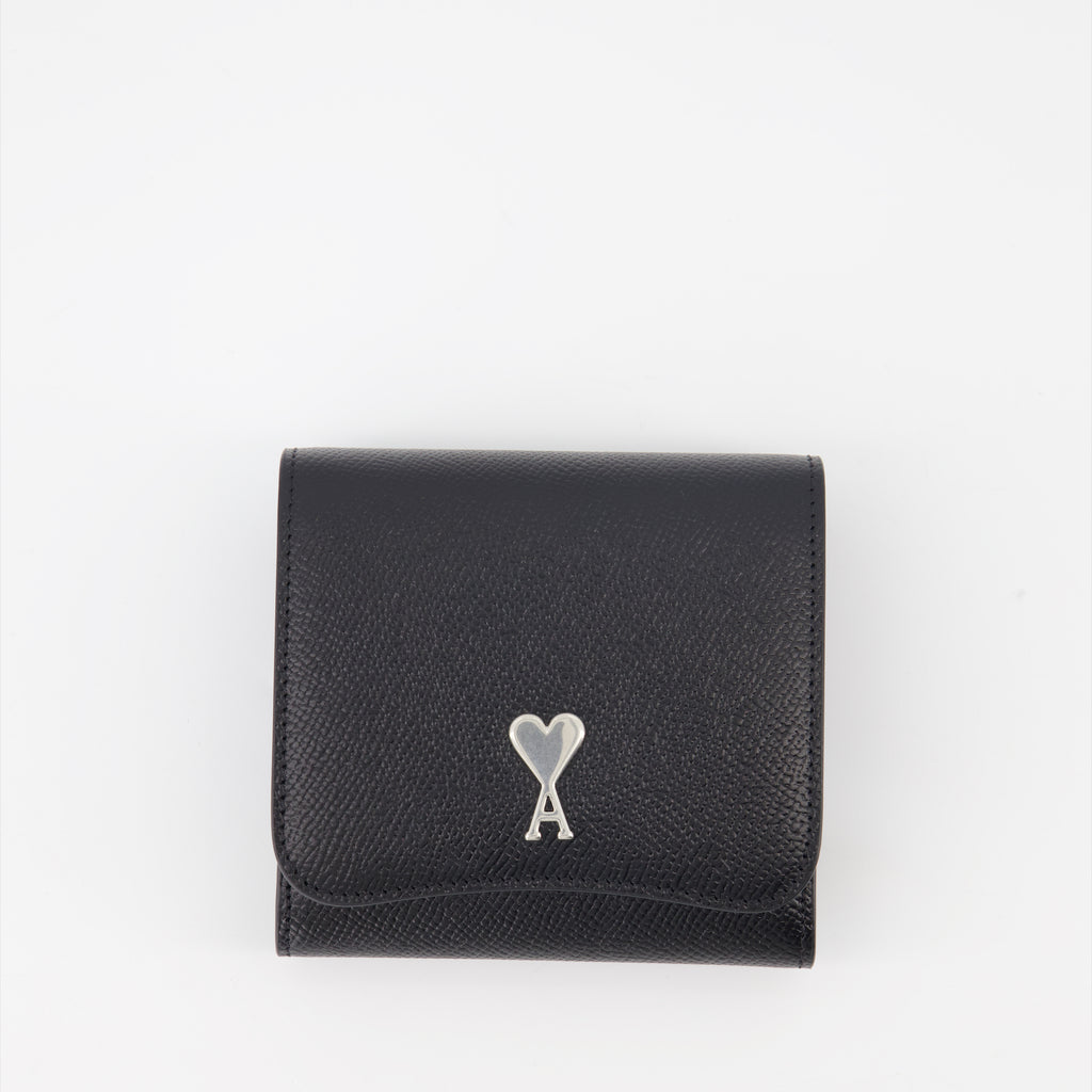 Small leather goods Ami de Coeur compact wallet Ami PARIS Black Unisex