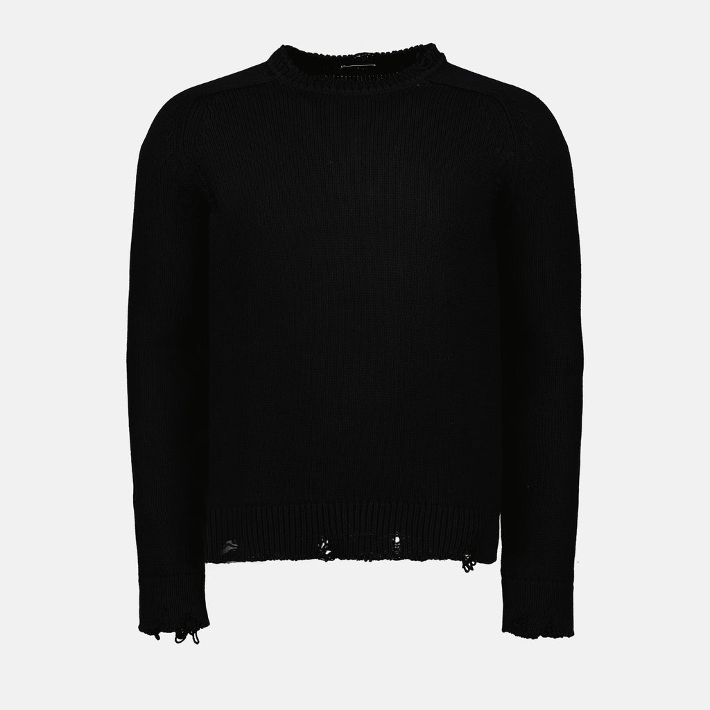 Maille Pull en maille destroy Saint Laurent Noir Homme