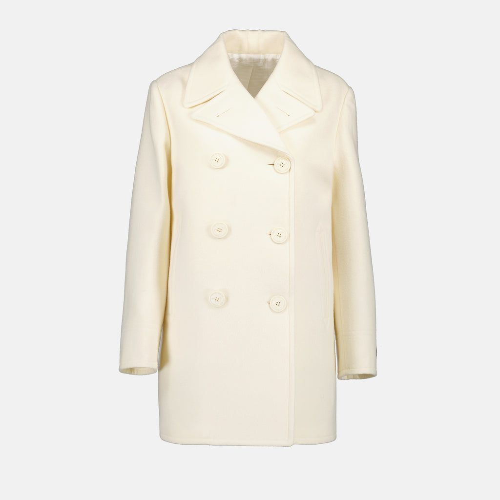 Coats Double-breasted coat Prada White Women