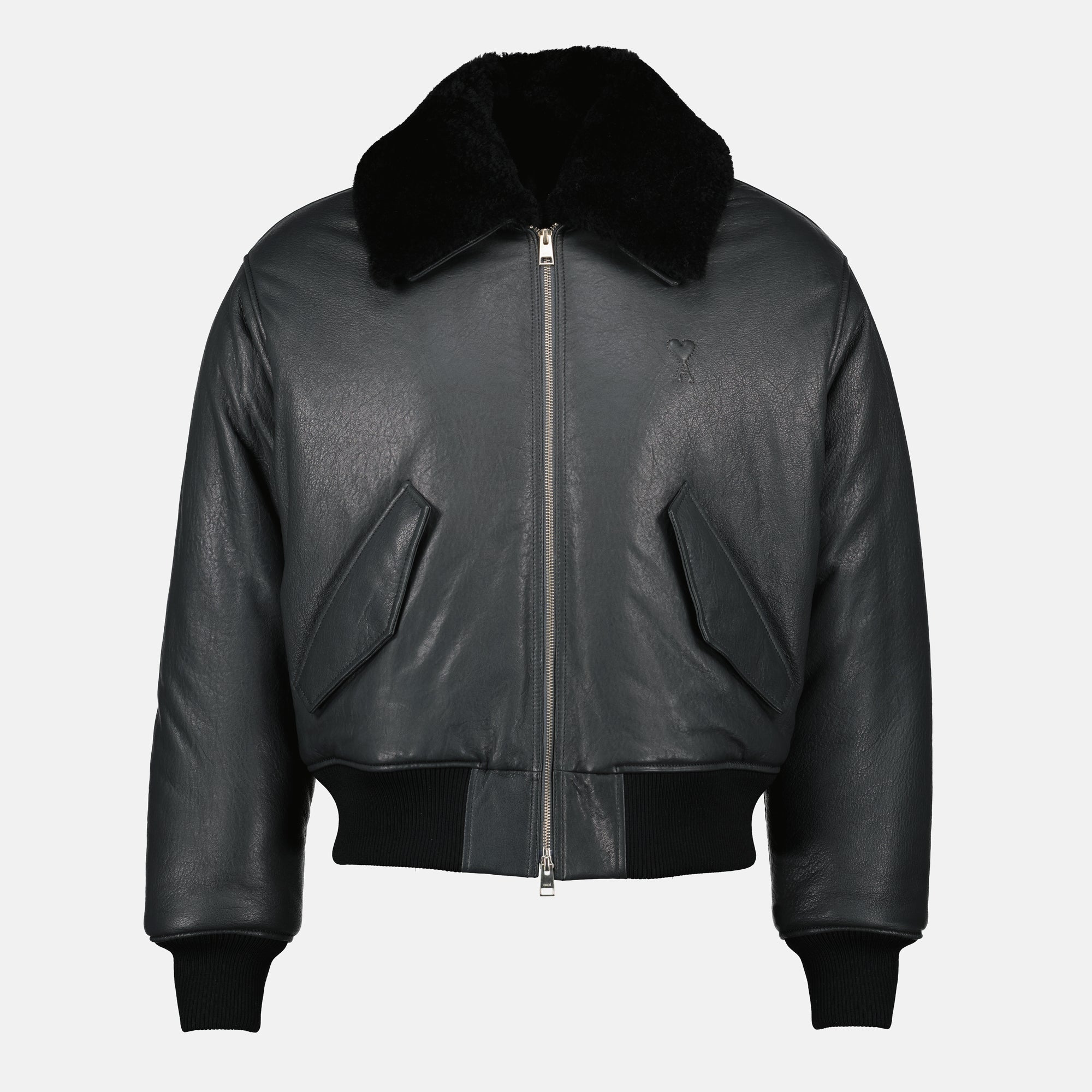 Image of the Ami PARIS leather jacket for men - Fall-Winter 2025 - Front view