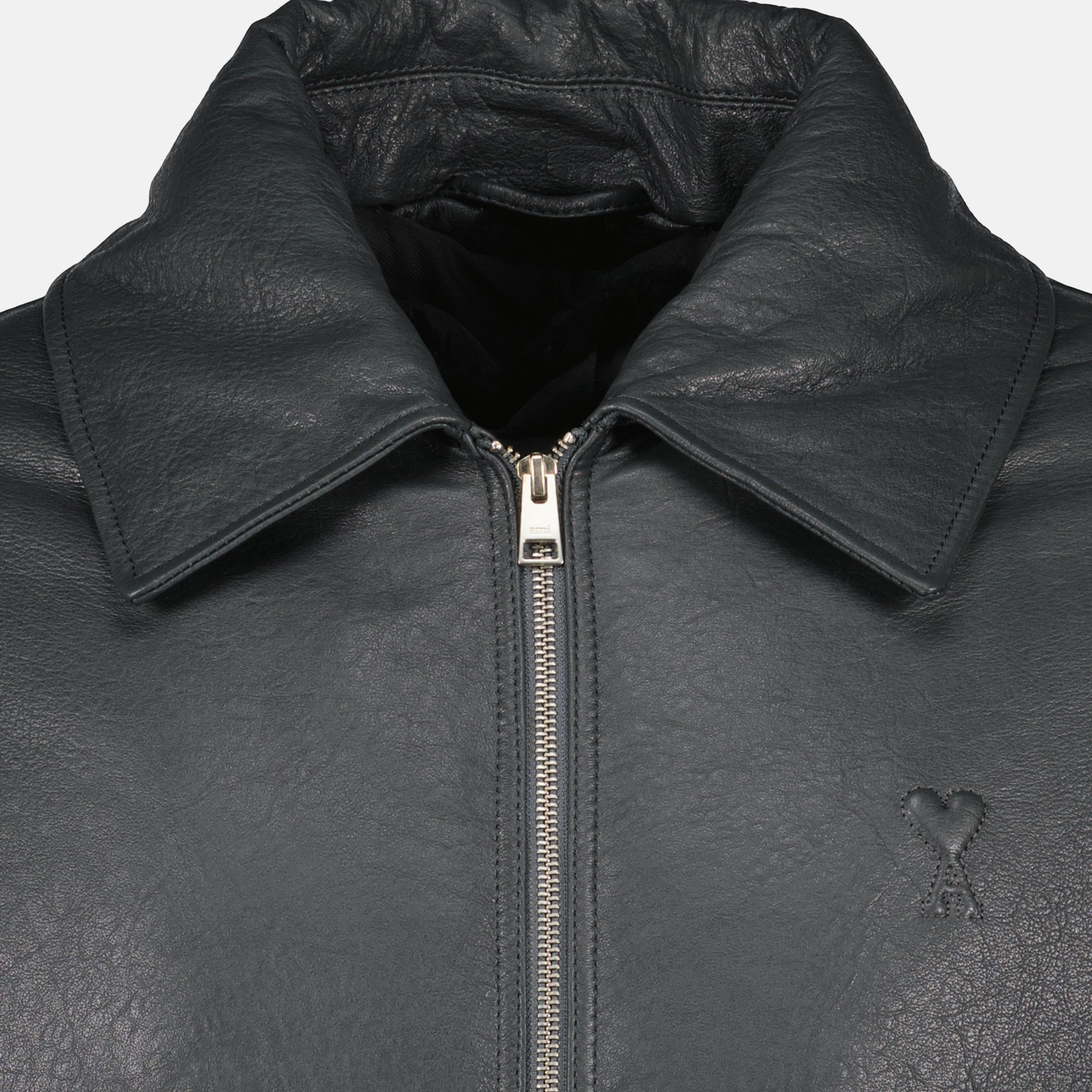 Image of the Ami PARIS leather jacket for men - Fall-Winter 2025 - Detailed view_1