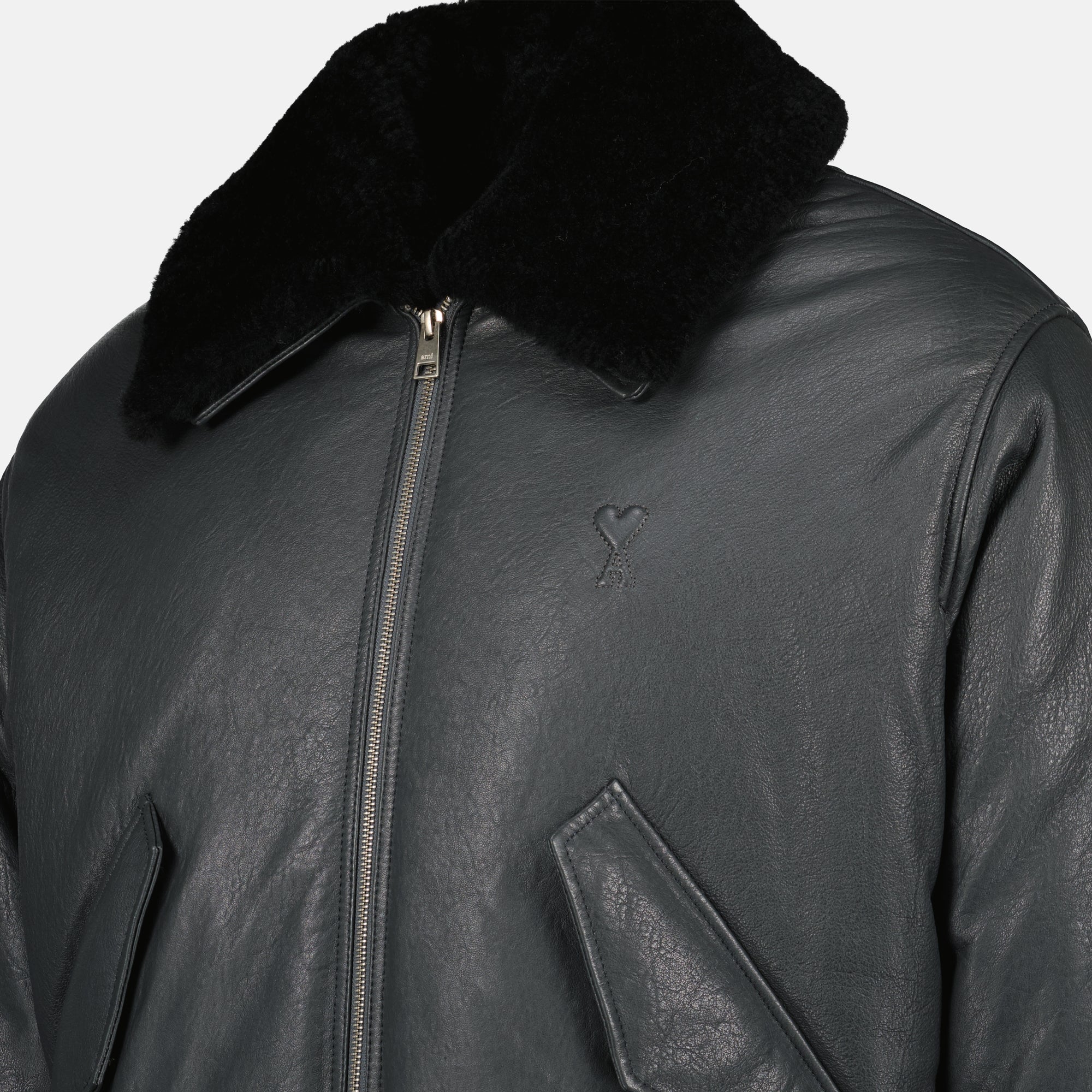 Image of the Ami PARIS leather jacket for men - Fall-Winter 2025 - Detailed view_3