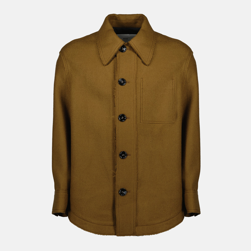 Image de l'article Veste chemise en laine marron de la marque Ami PARIS pour Unisex - Saison Automne-Hiver 2025 - Vue de Face