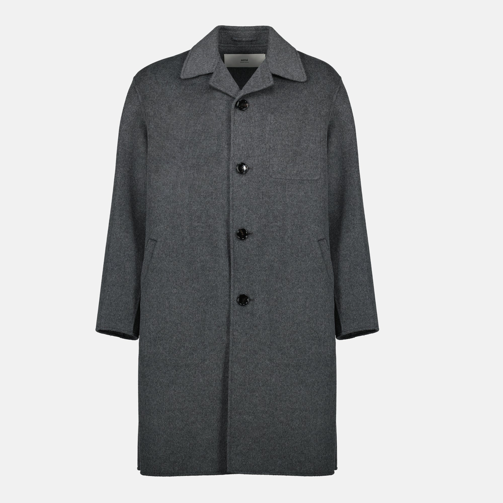 Image of the Ami PARIS brand wool coat for men - Fall-Winter 2025 - Front View