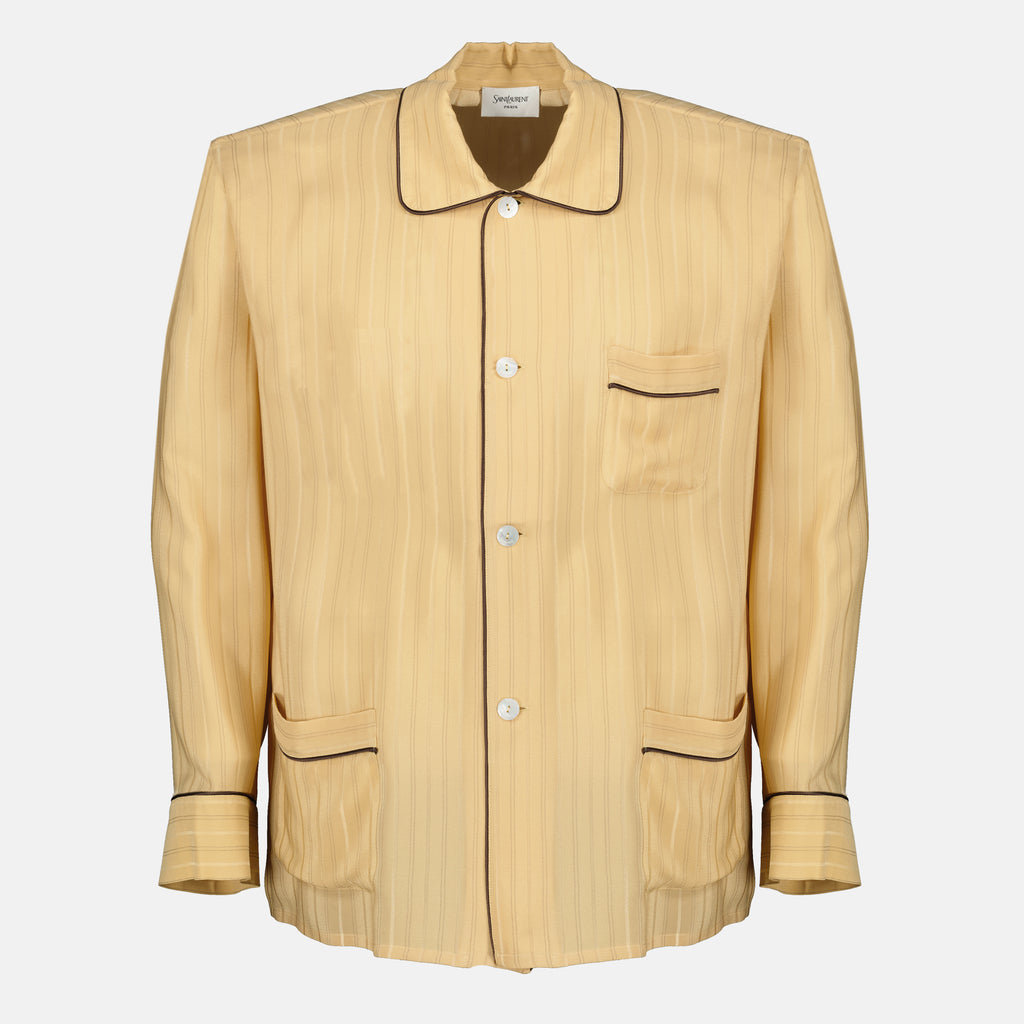 Immagine del top da pigiama in seta beige del marchio Saint Laurent per Uomo - Collezione Primavera-Estate 2026 - Vista Frontale