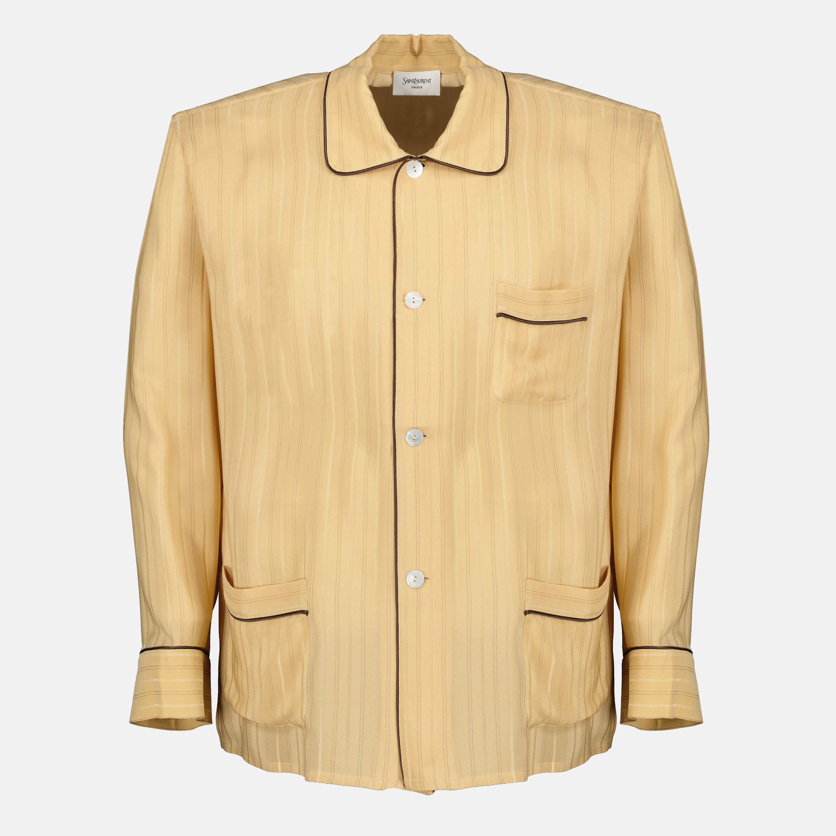 Immagine del top da pigiama in seta beige del marchio Saint Laurent per Uomo - Collezione Primavera-Estate 2026 - Vista Frontale