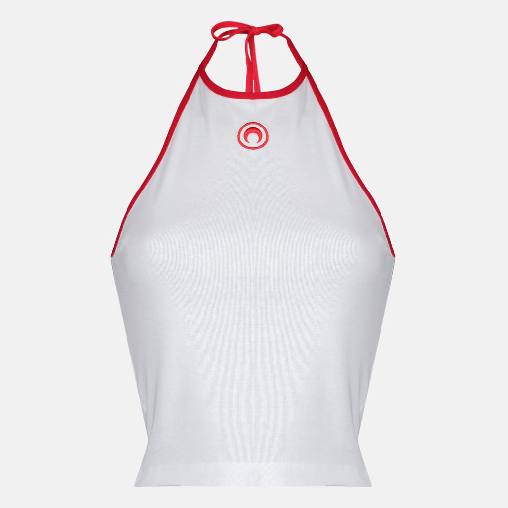 Tops 背中が開いたホワイトジャージートップ Marine Serre Blanc Femme