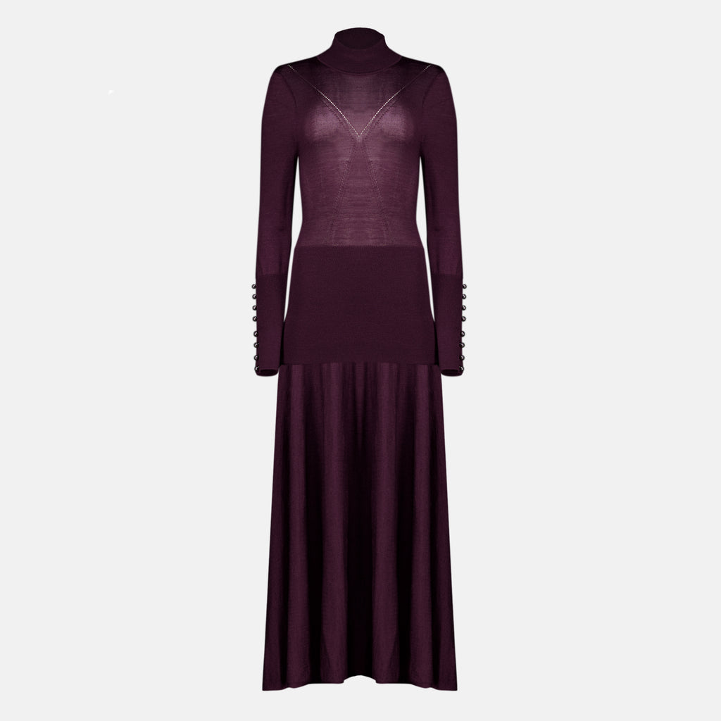 Robes Vestido Largo de Lana Morado Rabanne Violet Femme