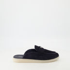 Chaussures ouvertes Mules en cuir velours Prada Bleu foncé Homme