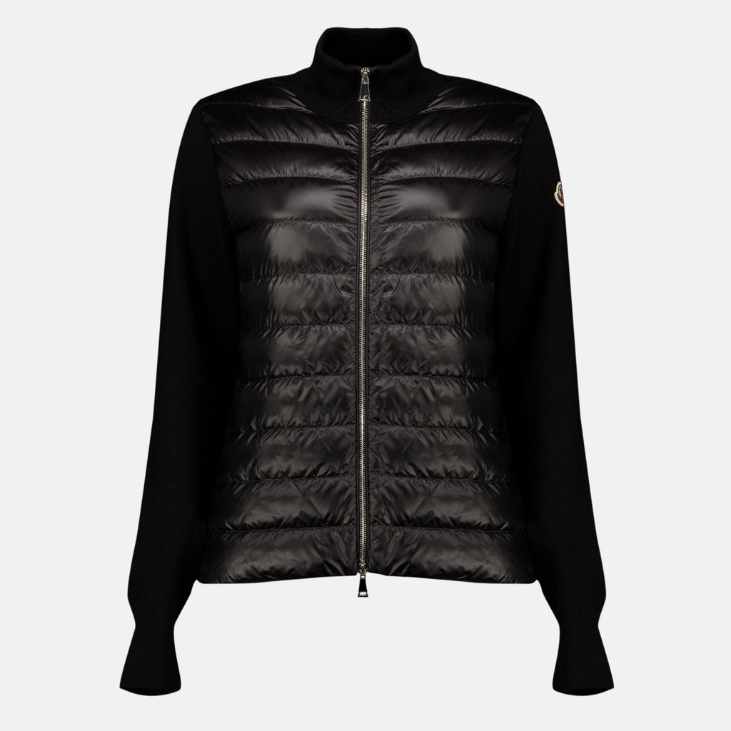 Vestes Cardigan zippé matelassé en laine noir Moncler Noir Femme
