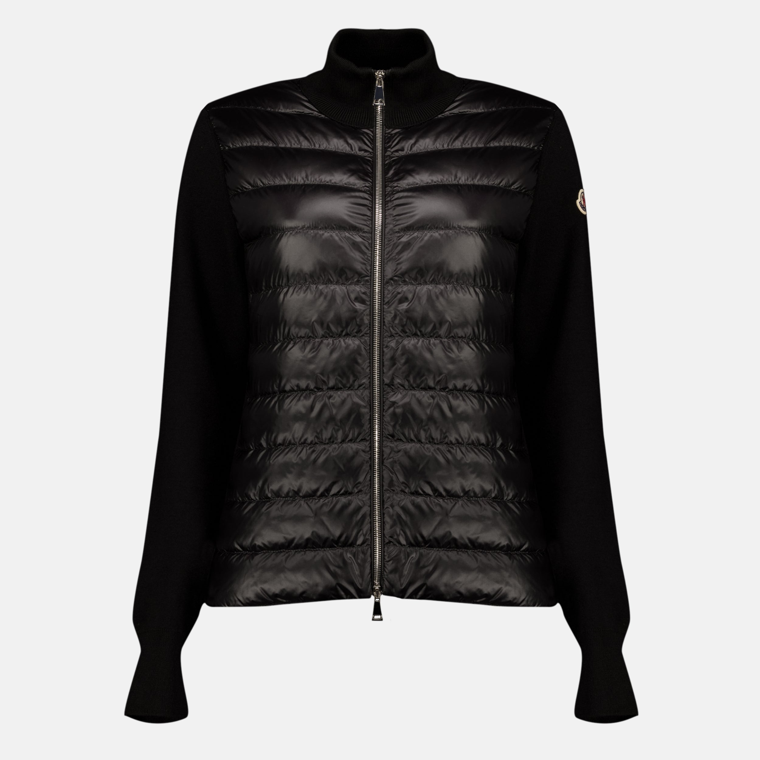 Vestes Cárdigan Con Cremallera Acolchado en Lana Negra Moncler Noir Femme