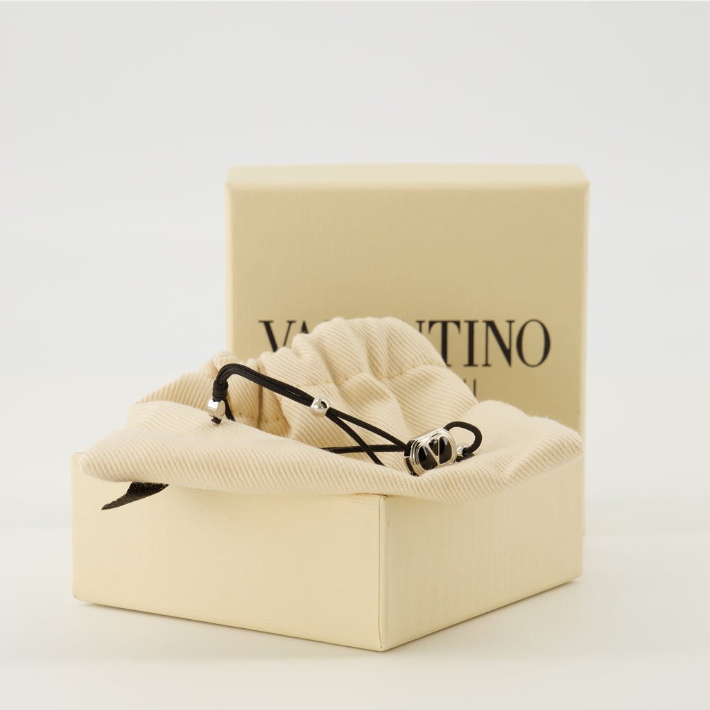 Bijoux Pulseira Ovalette com Corda e Esmalte Preto Valentino Garavani Noir Homme