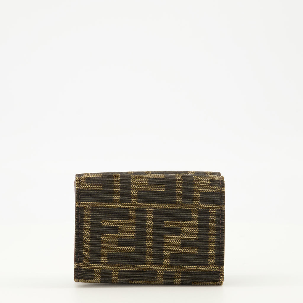 Image of the Fendi brand women's brown FF three-fold mini wallet - Spring-Summer 2026 - Back View