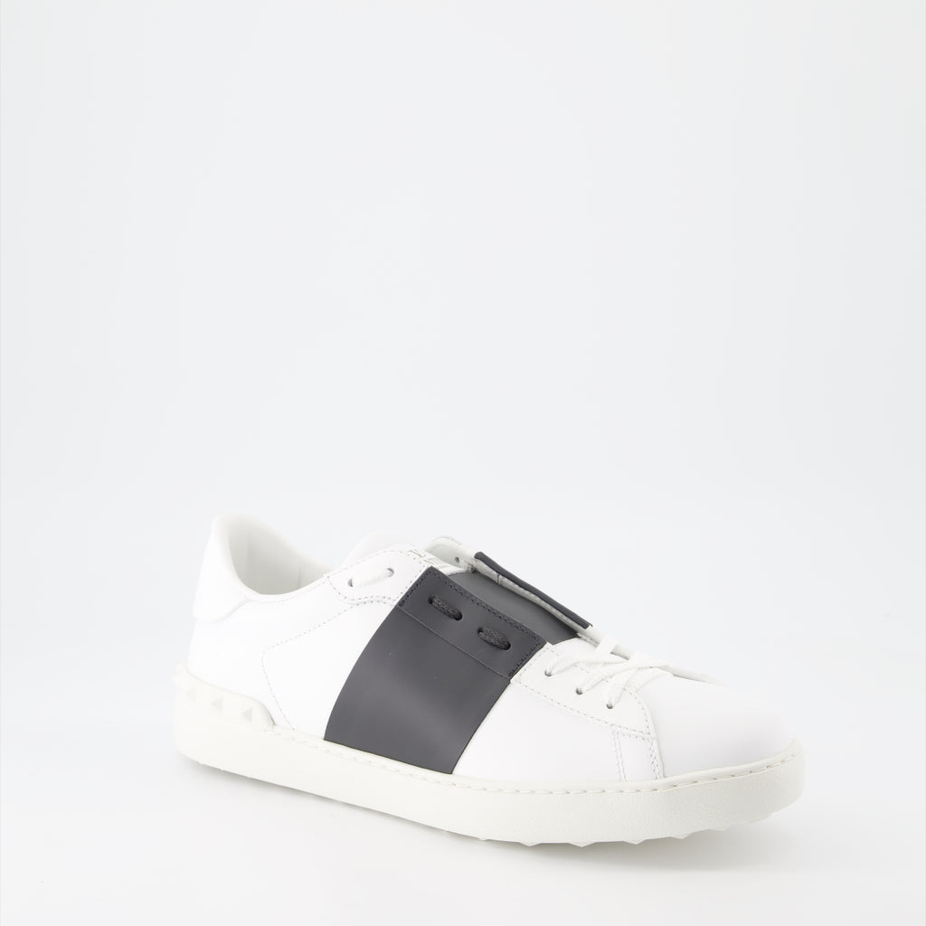 Baskets Sneakers Aperte Bianche e Nere in Pelle Valentino Garavani Blanc Homme
