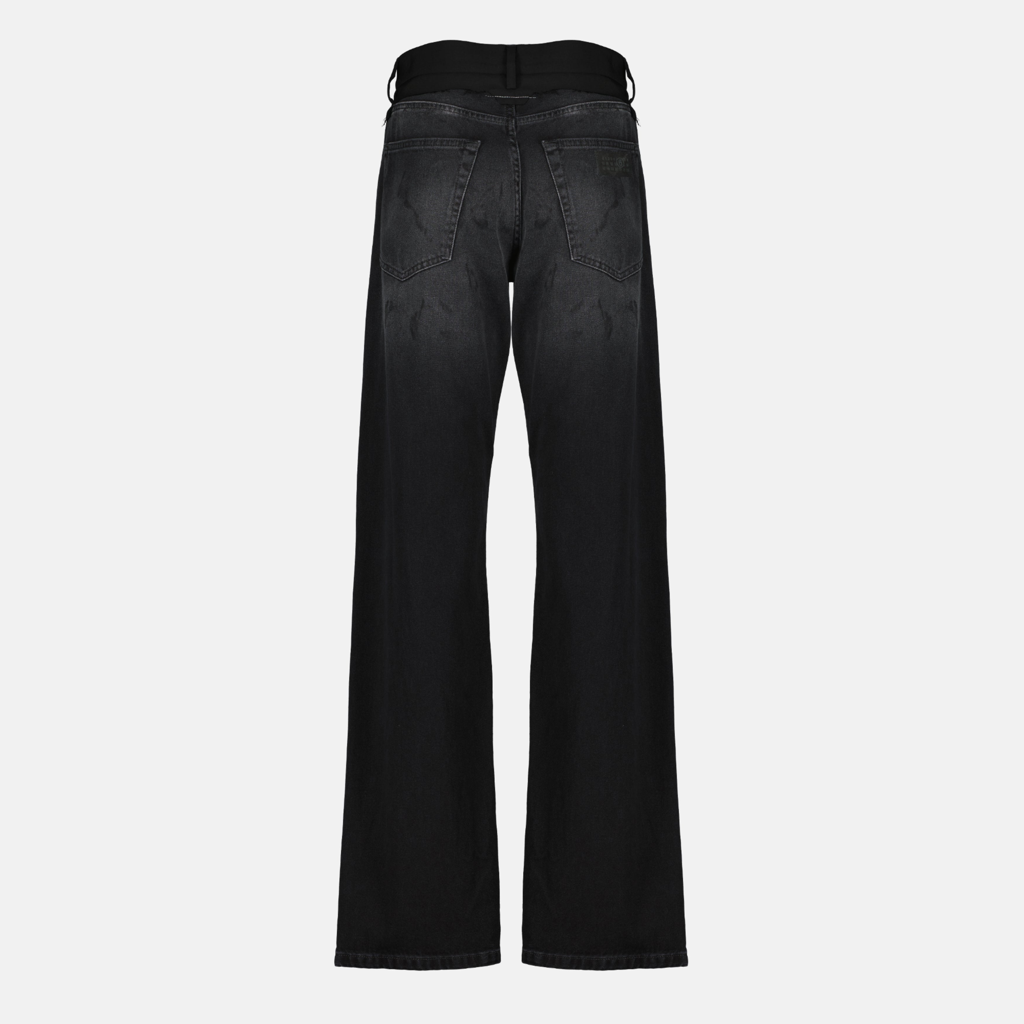 Pantalons Jeans de Denim Negro de Pierna Recta Mm6 Noir Femme