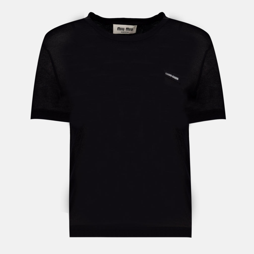 T-shirts Schwarzes geripptes Jersey-T-Shirt Miu Miu Noir Femme