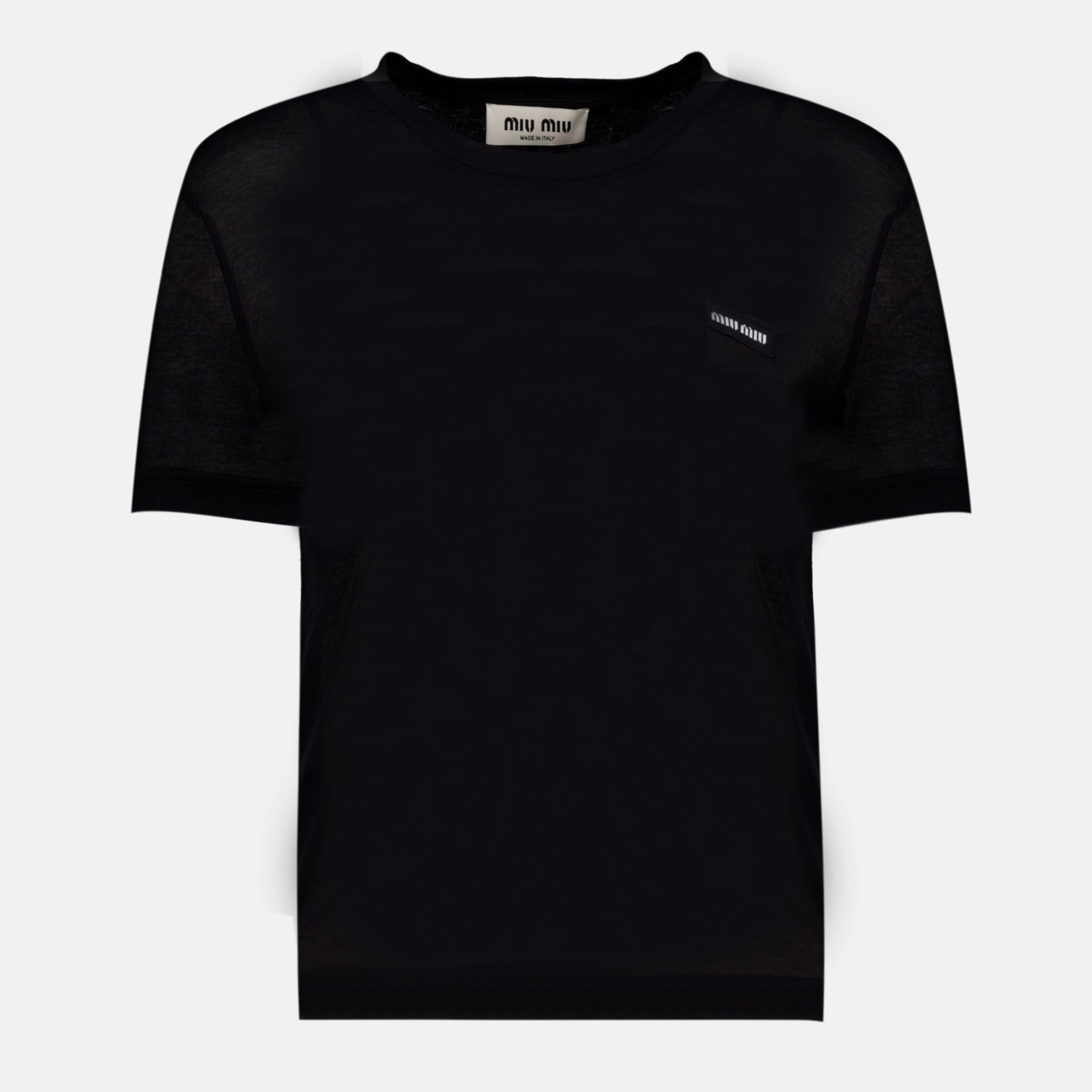 T-shirts Schwarzes geripptes Jersey-T-Shirt Miu Miu Noir Femme