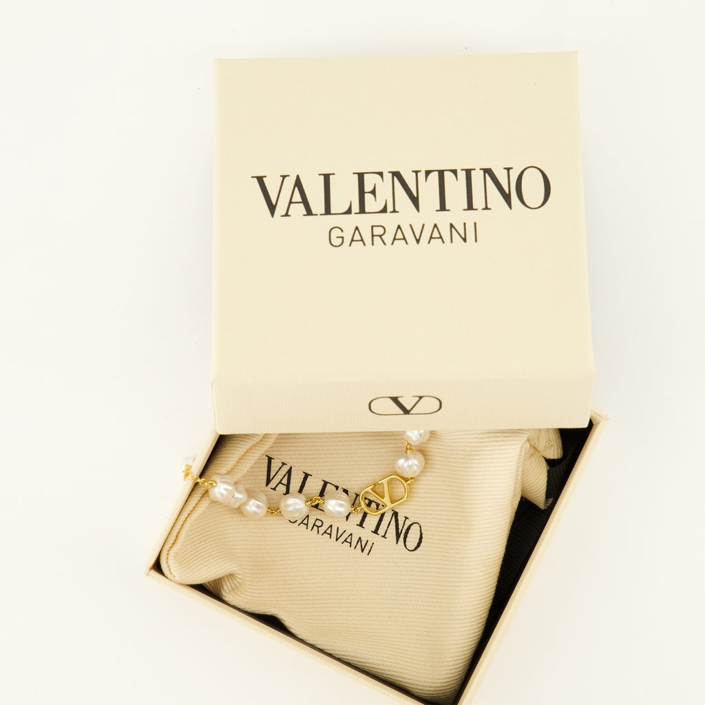 Bijoux Bracelet VLogo avec perles Valentino Garavani Doré Femme