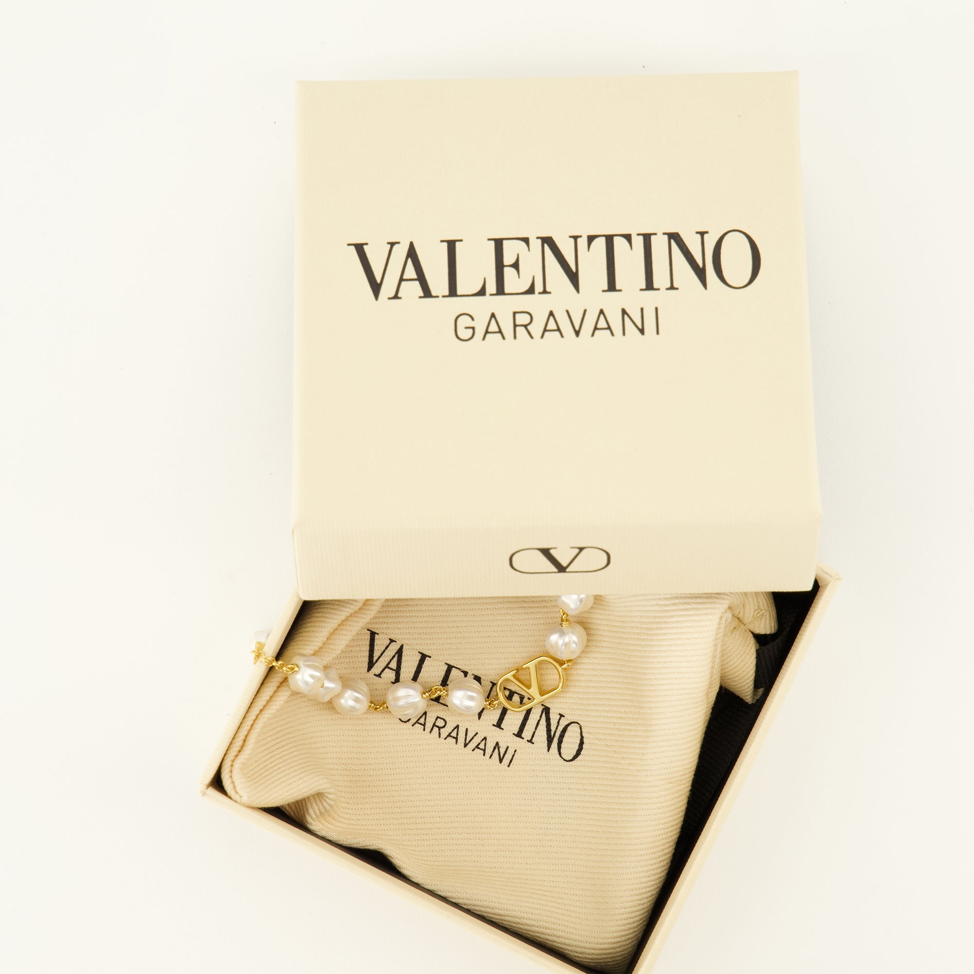 Bijoux Bracelet VLogo avec perles Valentino Garavani Doré Femme