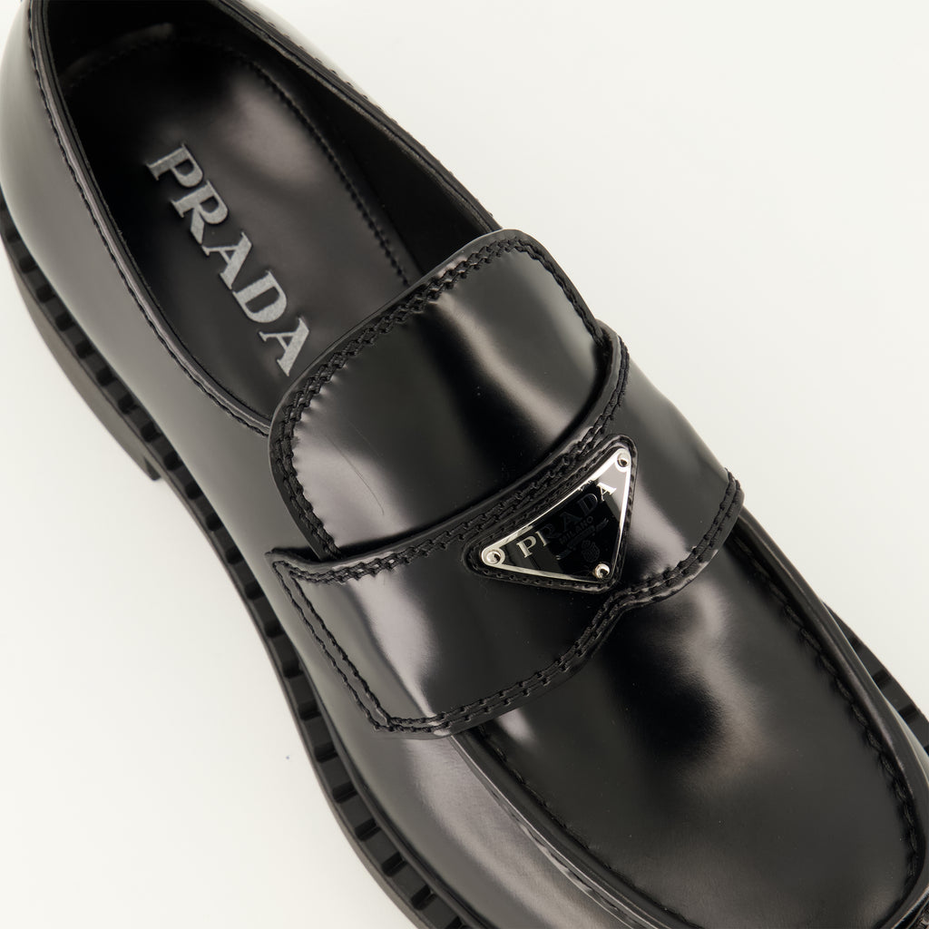 Mocassins Mocasines de Cuero Brushed Negro Prada Noir Homme