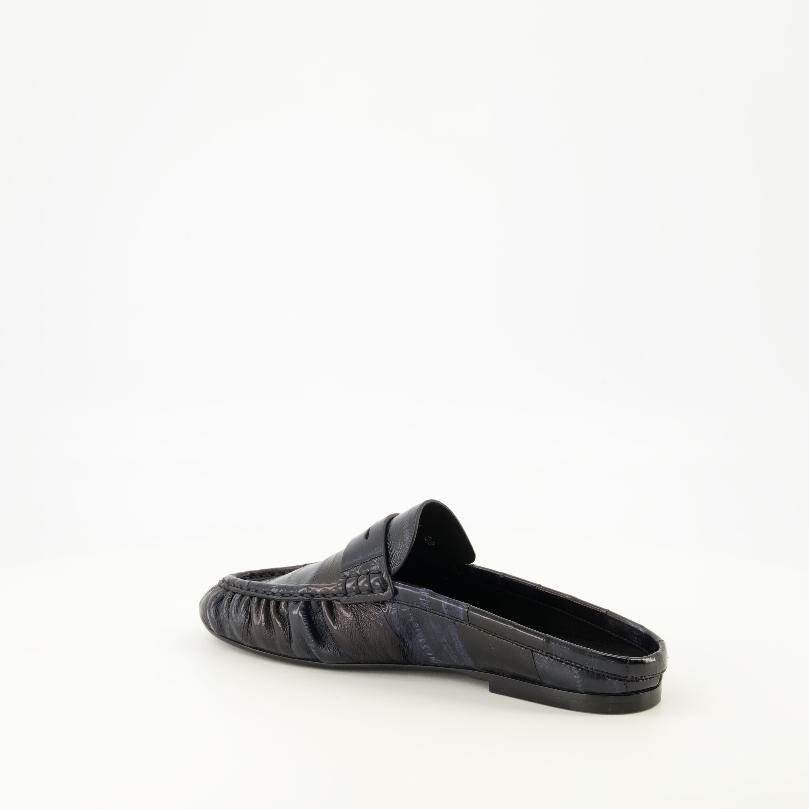 Chaussures ouvertes Mules Loafer de Cuero de Anguila Saint Laurent Bleu foncé Femme