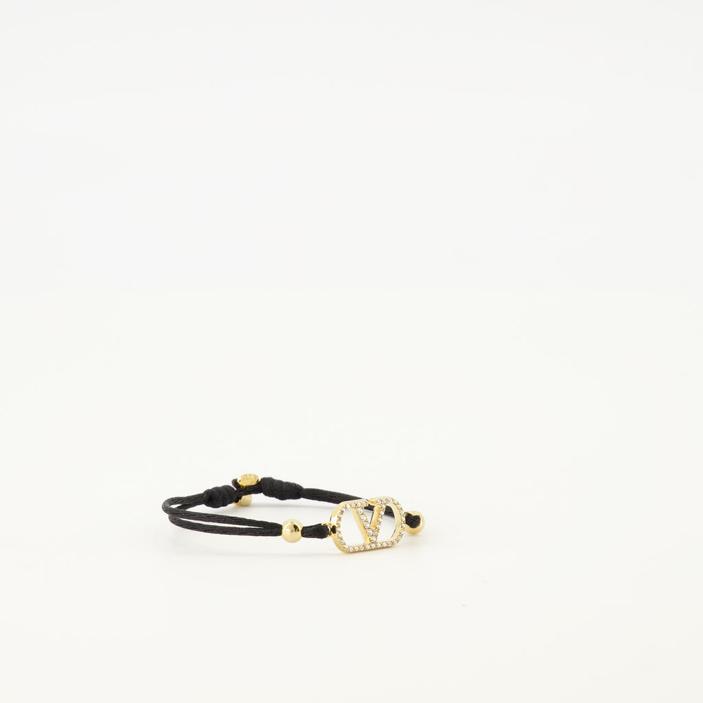 Bijoux Vlogo コットン ブレスレット ブラック スワロフスキー® クリスタル付き Valentino Garavani Noir Femme