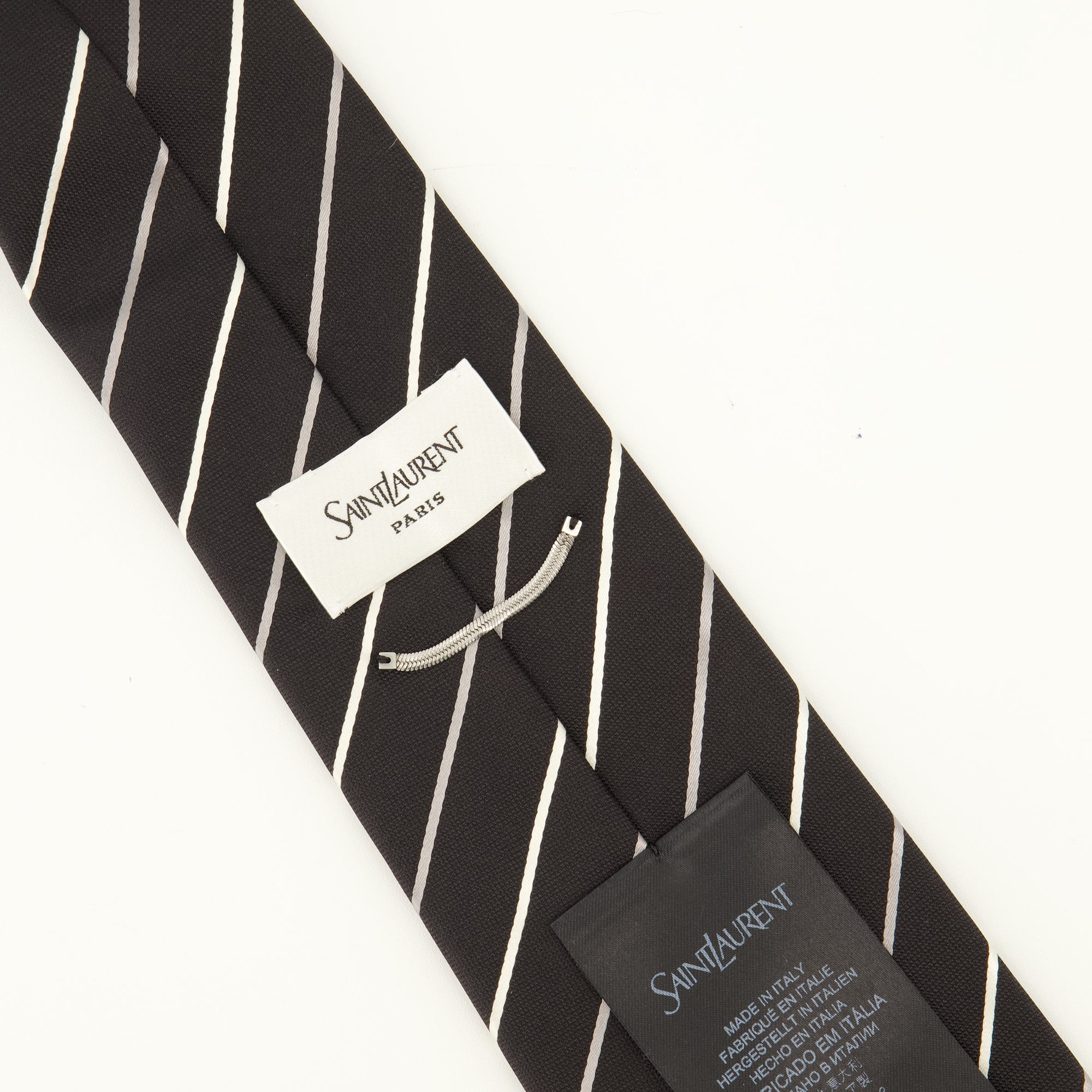 Écharpes, foulards et gants 블랙 실크 스트라이프 타이 Saint Laurent Noir Homme