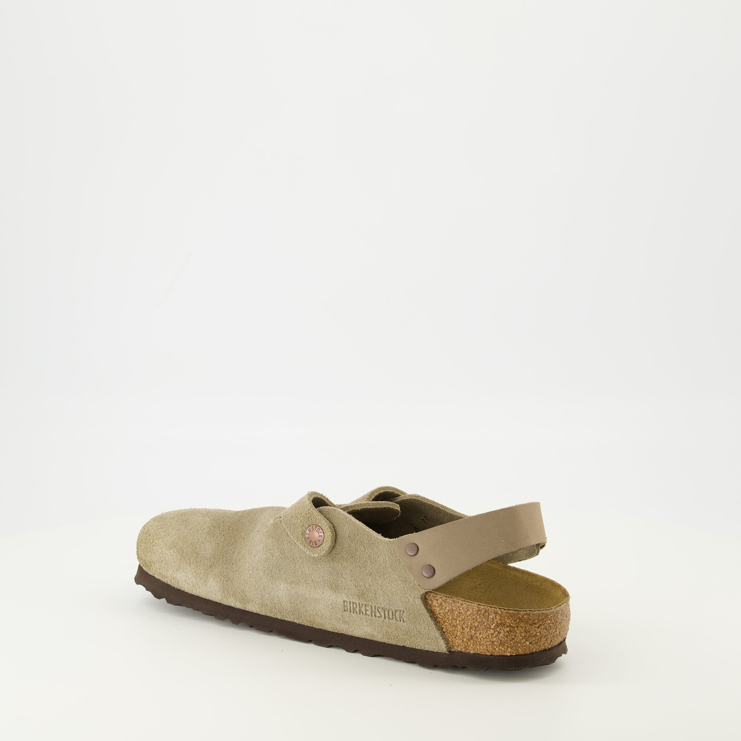 Image of the Birkenstock Tokio taupe mules for Unisex - Spring-Summer 2026 - Three-quarter right back view