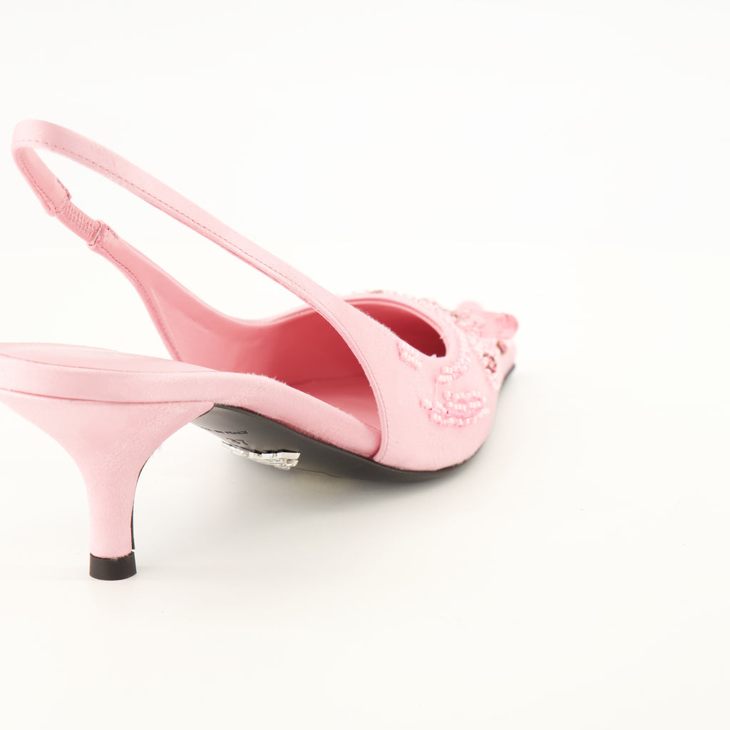 Escarpins Pink Bestickte Satin Babyabsätze Prada Rose Femme