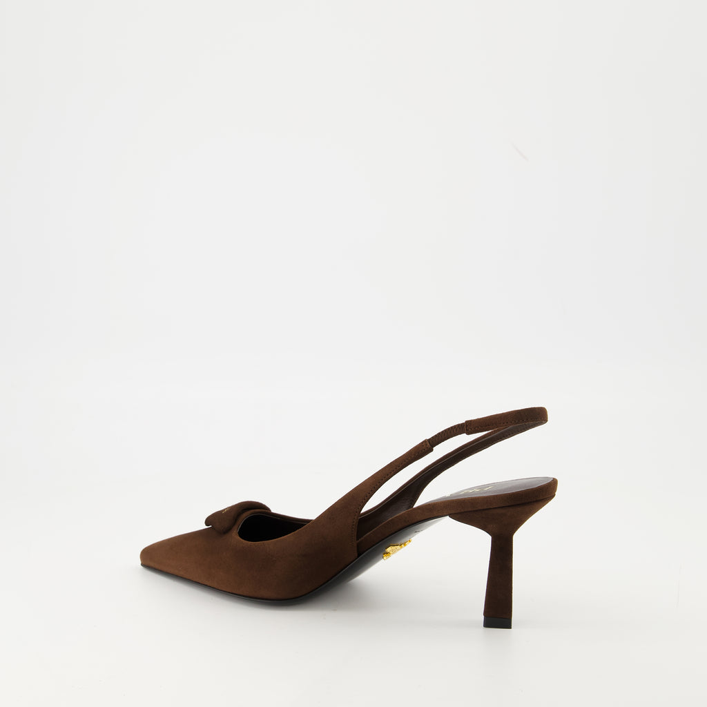 Image of the Prada Women's Suede Heels - Fall-Winter 2025 - Three-quarter back right view