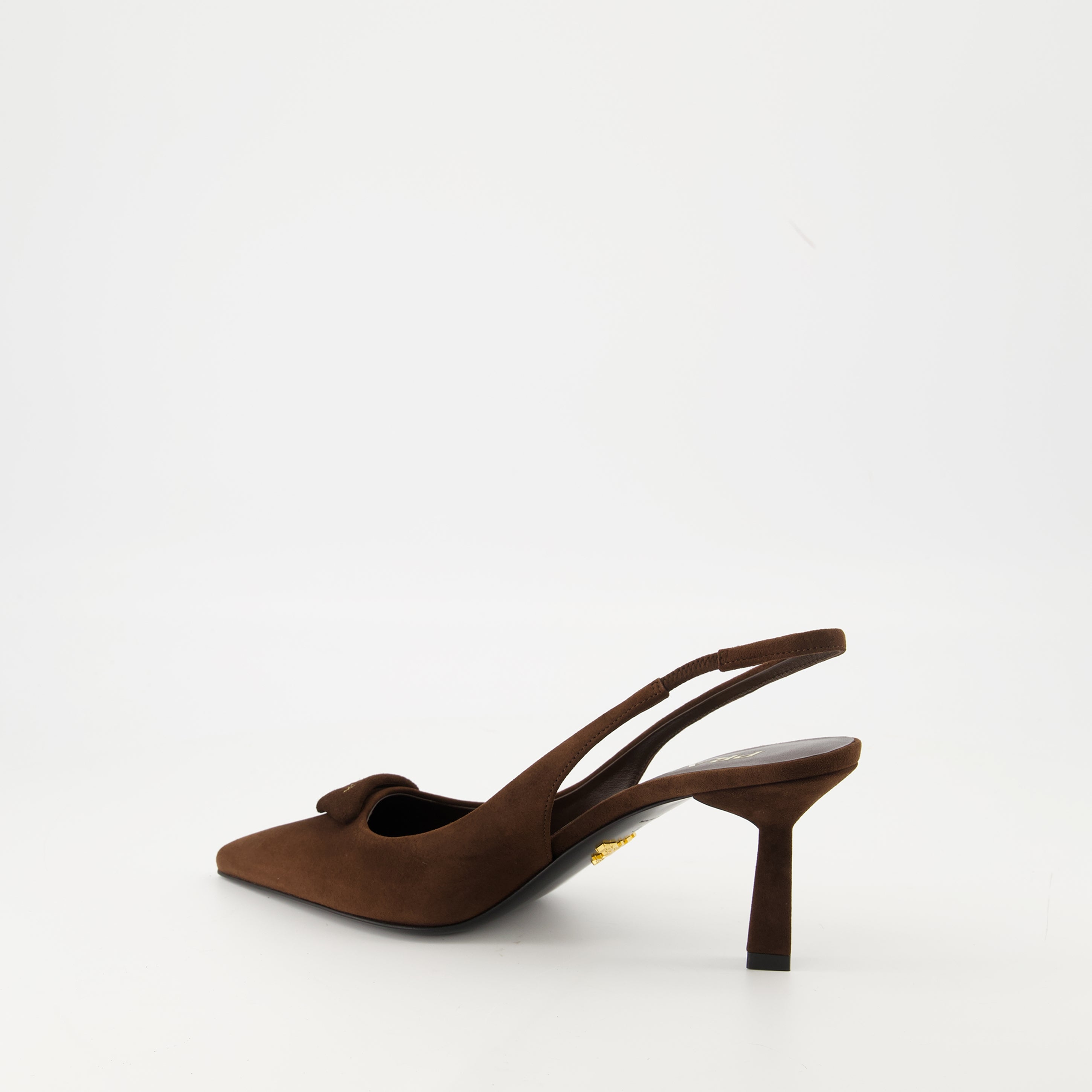 Image of the Prada Women's Suede Heels - Fall-Winter 2025 - Three-quarter back right view